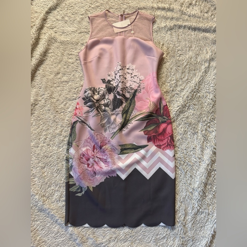 NWT TED BAKER  Arionah Palace Gardens Scallop Dusty Pink dress size 3, size US 8 - Picture 5 of 16